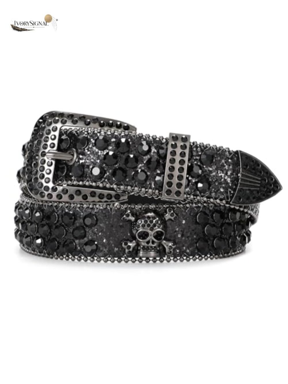 Rhinestone Goth Belt Leather Sparkly Western Cowboy Belt Women Men Detachable
